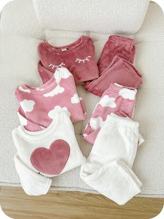 SHEIN 6pcs Baby Girl Casual Minimalist Round Neck Raglan Long Sleeve Top & Letter Decor Ankle Cuff Soft Fleece Pants Set, Comfortable Autumn/Winter Sleepwear & Loungewear Back-To-School Girls Fall Outfits School Uniform Set Girls School Clothes Girl Preppy Two Piece Set,Preppy Two Piece Set,School Clothes Girl,School Uniform Set Girls Fall Fashion Infant Pajamas Baby Clothes Baby Pajamas Baby Girl Pajamas Newborn Pajamas