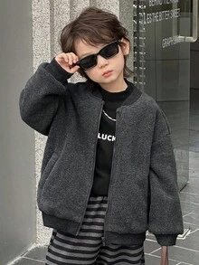 DAZY Casual Loose Versatile Zip-Up Long Sleeve Young Boys Jackets Thermal Lined,Winter - Dark Grey - View 3