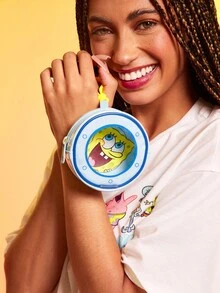 SpongeBob SquarePants | SHEIN 1 件 PU 皮革透明窗口卡通印花零钱包，可挂在包上，适合存放硬币、钥匙、个人物品，男女皆宜 - 淺藍色 - 查看 2
