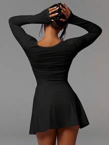 Athîral Áo cánh dài tay ôm sát vai trễ màu trơn thời trang dành cho nữ màu đen - màu đen - Xem 3