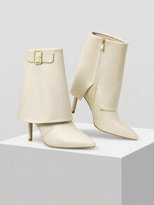 Mnmlis 女士鲨鱼靴高跟时尚踝靴 - 白色 - 查看 12