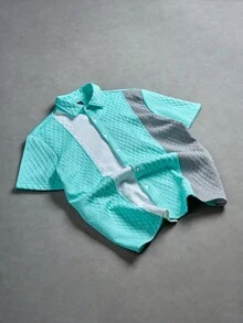 Manfinity CasualCool 男士休闲宽松纽扣拼色短袖衬衫 - 薄荷綠 - 查看 7