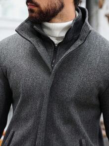 Manfinity Homme 男士休闲简约长袖拉链大衣，秋冬 - 深灰色 - 查看 3