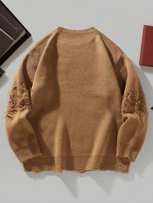 Manfinity Homme 男士休闲宽松圆领长袖套头衫，秋冬 - 棕色 - 查看 2