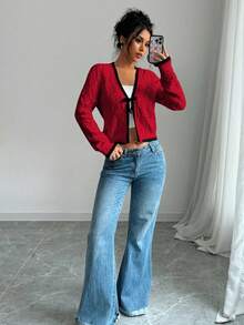 Selianne Contrast Trim Tie Front Crop Cardigan