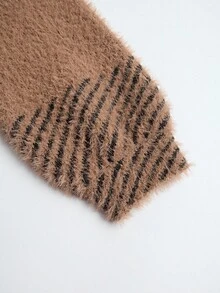 Louniche 女士休闲蓬松针织开衫，秋冬 - 棕色 - 查看 11