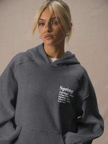 MUSERA Sudadera con capucha de corte holgado y relajado con estampado gráfico "Primavera" para primavera y verano, casual, ideal para vacaciones, vuelta al colegio, primavera y Pascua - Gris Oscuro - Ver 3