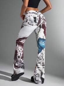 Jeanoix Quần ống loe in họa tiết kỹ thuật số thời trang thường ngày cỡ lớn dành cho nữ - Nhiều màu - Xem 6