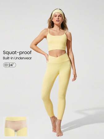 GLOWMODE 24" FeatherFit™ Crossover Leggings With Built-In Underwear Light Support Low Impact Yoga Daily Gym Fall Winter