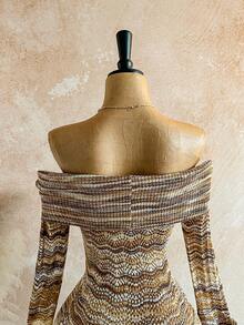 Soleia 女士休闲撞色镂空露肩喇叭袖针织连体裤 - 彩色 - 查看 7