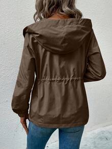 EMERY ROSE Women's Casual Drawstring Waist Hooded Pocket Jacket - Chocolate Brown - View 2