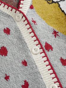 Betty Boop | ROMWE Áo khoác cardigan cài nút họa tiết hình trái tim, ngôi sao và hình người Y2K dành cho nữ - Màu be - Xem 4