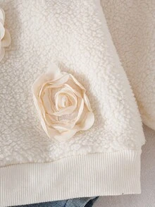 SHEIN 2件套女婴冬季长袖蓬松白色上衣+牛仔裤套装 - 彩色 - 查看 4