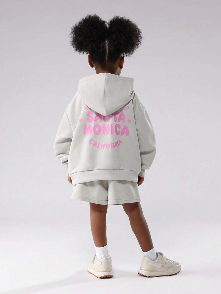 Oversized Hoodie And Shorts Set With Santa Monica Print