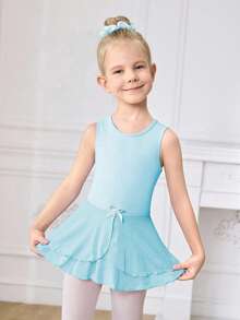 SHEIN 小女孩紫色无袖镂空后背芭蕾短裙，儿童网眼裙，芭蕾舞连体衣，四向弹力高弹力 - 藍色 - 查看 2