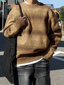 DAZY Herren Lässig Farbverlauf gestreifter Rundhals Langarm Pullover, Herbst, Grunge Stil