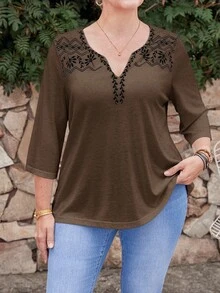 EMERY ROSE Áo thun tay dài đơn giản, thoải mái, thời trang mặc hàng ngày, mùa xuân/hè, cỡ lớn - màu nâu - Xem 7