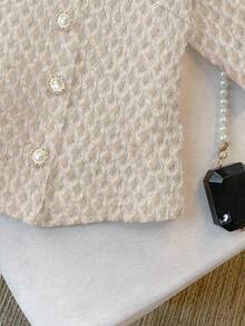 Franclia Áo cánh tay bồng đính nút họa tiết thanh lịch thời trang nữ - Màu Khaki - Xem 4