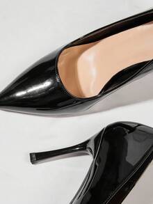 SHUZIA 现代经典女式 4 英寸细高跟尖头素食漆皮黑色高跟鞋 - 永恒优雅，大胆前卫。 - 黑色 - 查看 5