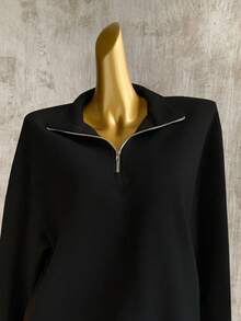 Attitoon Áo khoác nữ dáng rộng in hoa, cổ cao, khóa kéo nửa thân, chất liệu nhẹ, thích hợp cho mùa thu/đông. - màu đen - Xem 3