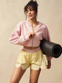 VARSIVA Women's Solid Color Casual Cropped Hooded Sporty Jacket Workout Sets Women Sport Sets Activewear Sets Women - Pink - View 9