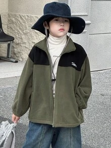 DAZY 男童休闲宽松字母刺绣夹克，秋季款 - 軍綠色 - 查看 7