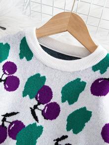 SHEIN Young Girl Jacquard Knit Sweater Leggings 2-Piece Set, Purple Autumn Fairy Cherry Outfit, Vintage Princess Ribbed Winter, Mommy And Me Rainbow - Violet Purple - View 3