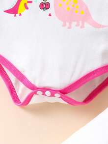 SHEIN 新生兒女寶男寶恐龍條紋印花連身褲套裝