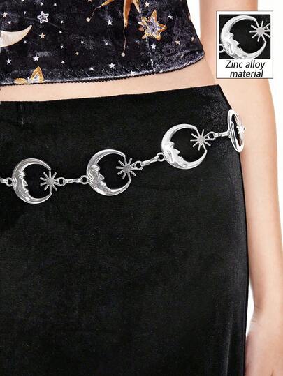 Goth 1 pieza Cadena para la cintura de mujer con estrella de cinco puntas hueca negra, accesorio de estilo gótico para fiestas, versátil para uso diario, Halloween
