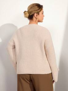 Momelise Áo len dệt kim đính cườm cổ chữ V thanh lịch dành cho nữ thiết kế mới, thời trang và tinh tế - Lạc đà - Xem 2