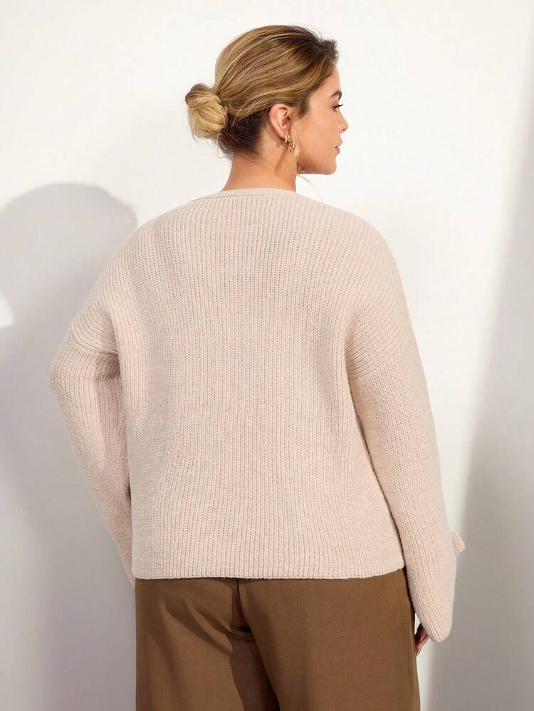 Momelise Áo len dệt kim đính cườm cổ chữ V thanh lịch dành cho nữ thiết kế mới, thời trang và tinh tế - Lạc đà - Xem 2