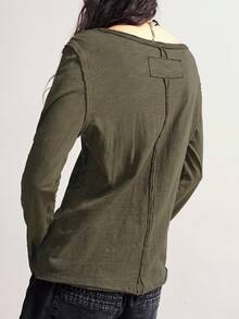 Bohemela Lässiges, locker sitzendes Langarm-Oversize-T-Shirt für Damen in Große Größen, Streetwear - Armeegrün - Übersicht 7