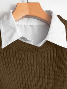 GlowEve 女士时尚不对称超短针织上衣和迷你裙两件套 - 咖啡棕 - 查看 6