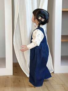 SHEIN Little Byeori 女婴海军蓝色宽松牛仔连体裤