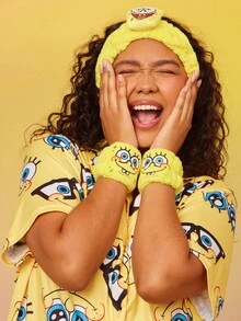 SpongeBob SquarePants | SHEIN 1 个柔软吸水头带，2 个腕带，舒适方便洗脸和沐浴 - 彩色 - 查看 2