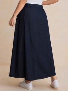 Dazy Plus Falda larga de mezclilla blanca holgada y de línea A para tallas grandes, otoño/invierno - Azul lavado oscuro - Ver 2