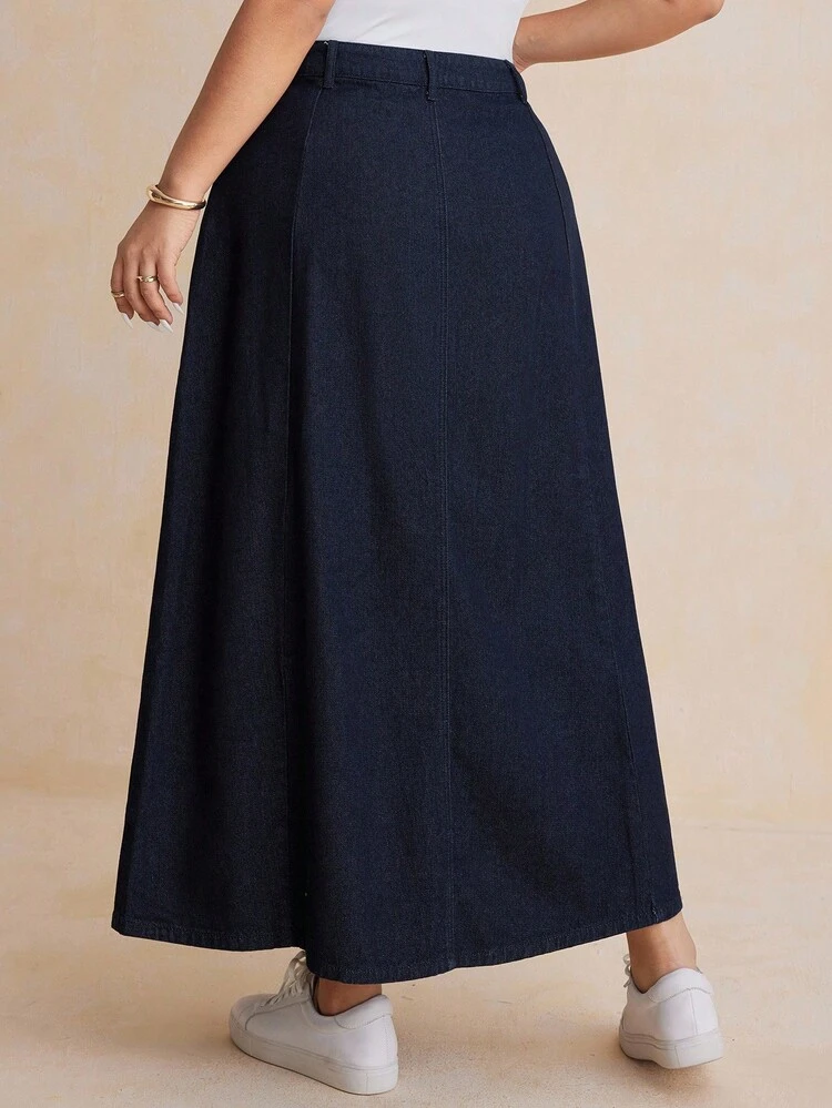 Dazy Plus Plus Size A-Line Loose Long Denim White Skirt Fall/Winter