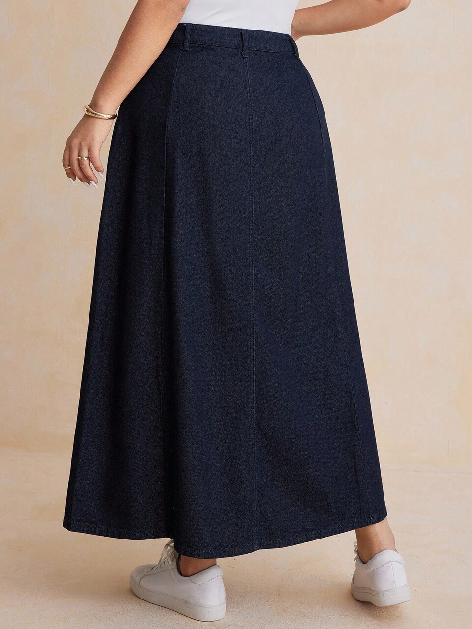 Dazy Plus Plus Size A-Line Loose Long Denim White Skirt Fall/Winter