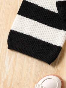 SHEIN 青少年女孩条纹针织两件套，毛衣和裤子套装，时尚休闲冬季服装 - 黑色 - 查看 5