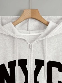 INAWLY Casual Fashion Versatile Letter Print Plus Size Women Zip-Up Jacket