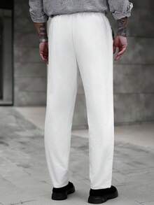 Manfinity Homme 男士秋季户外2025秋季男士抽绳腰口袋直筒宽松休闲裤男士直筒运动裤，秋季 - 白色 - 查看 2