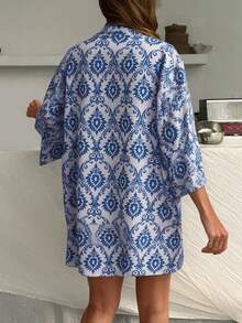 EURMUSE Bộ đồ kimono tay 3/4 họa tiết hoa và quần short thoải mái, rộng rãi cho kỳ nghỉ của phụ nữ - Nhiều màu - Xem 3