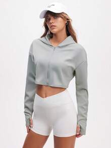 Eassivo Eassivo Women's Cropped Zip-Up Hoodie In Gray Green For Active Wear - Grey - View 5