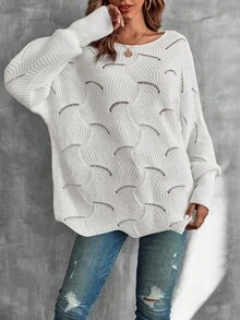 EMERY ROSE Áo len chui đầu dài tay cổ tròn màu trơn dáng rộng thoải mái cho nữ, mùa thu - trắng - Xem 6