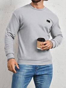 Manfinity Homme Loose Fit Men's Letter Patched Detail Sweatshirt, Fall Grey Sweatshirt, Long Sleeve Top - Light Grey - View 7