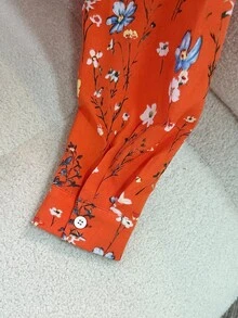 Franclia Đầm Maxi họa tiết hoa đơn giản cổ bẻ màu xanh dành cho nữ - Đỏ - Xem 4