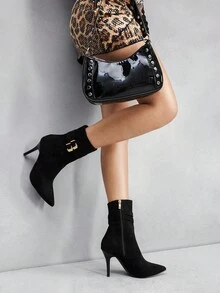 CUCCOO SZL 女士尖头细高跟扣性感优雅时尚中筒靴 - 黑色 - 查看 8