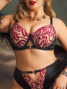 PinupPomp Soutien-gorge avec armatures à patchwork brodé pour grandes tailles - Rouge foncé - Voir 4