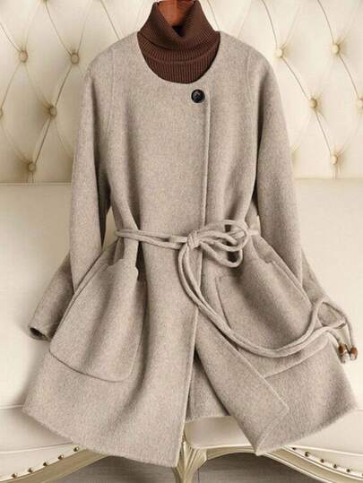 Franclia Chaqueta casual de unicolor de manga larga para mujer, nueva para otoño/invierno, minimalista y versátil