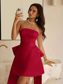 Vowa Elegant Luxurious Oversized Bow Beaded Collar Strapless, Suitable For Weddings, Events, Parties, Vacations, Galas